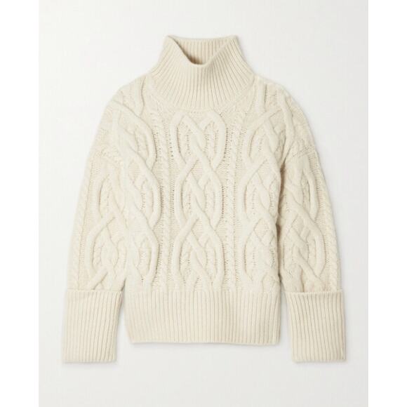 Citizens of Humanity Zola Cable-knit Cashmere Turtleneck Sweater in Ivory - Picture 2 of 14